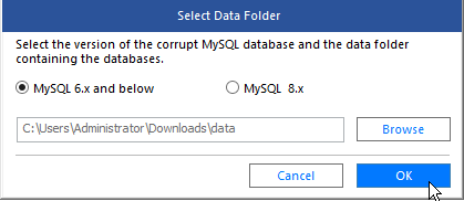 Select data folder window